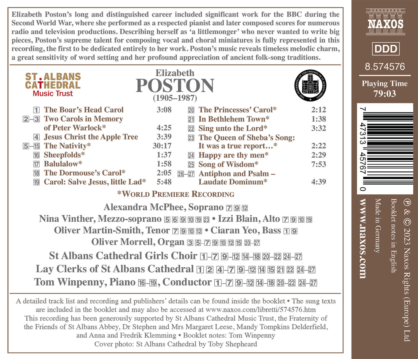 Poston: Carols & Anthems  Alexandra Mcphee, Nina Vinther, Izzi Blain, Oliver Martin-Smith, Ciaran Yeo, Oliver Morrell, St Alba