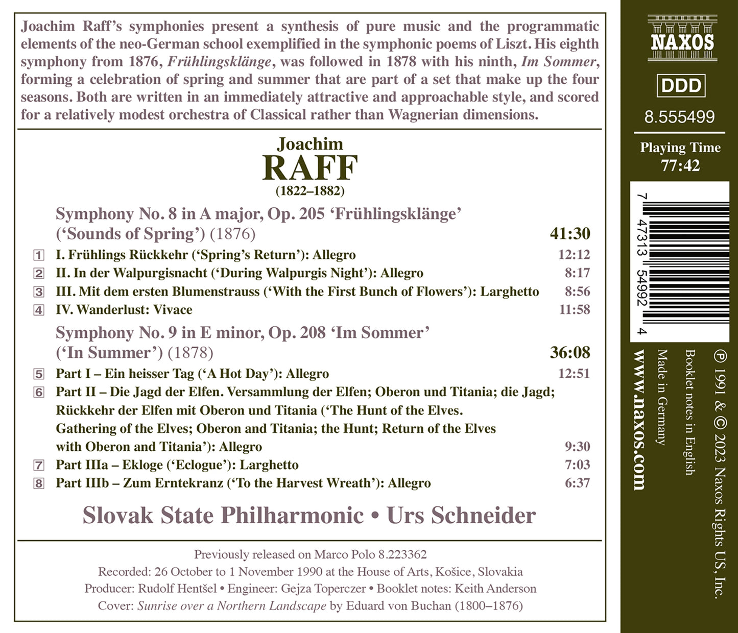 Raff: Symphonies Nos. 8 & 9 / Slovak State PO