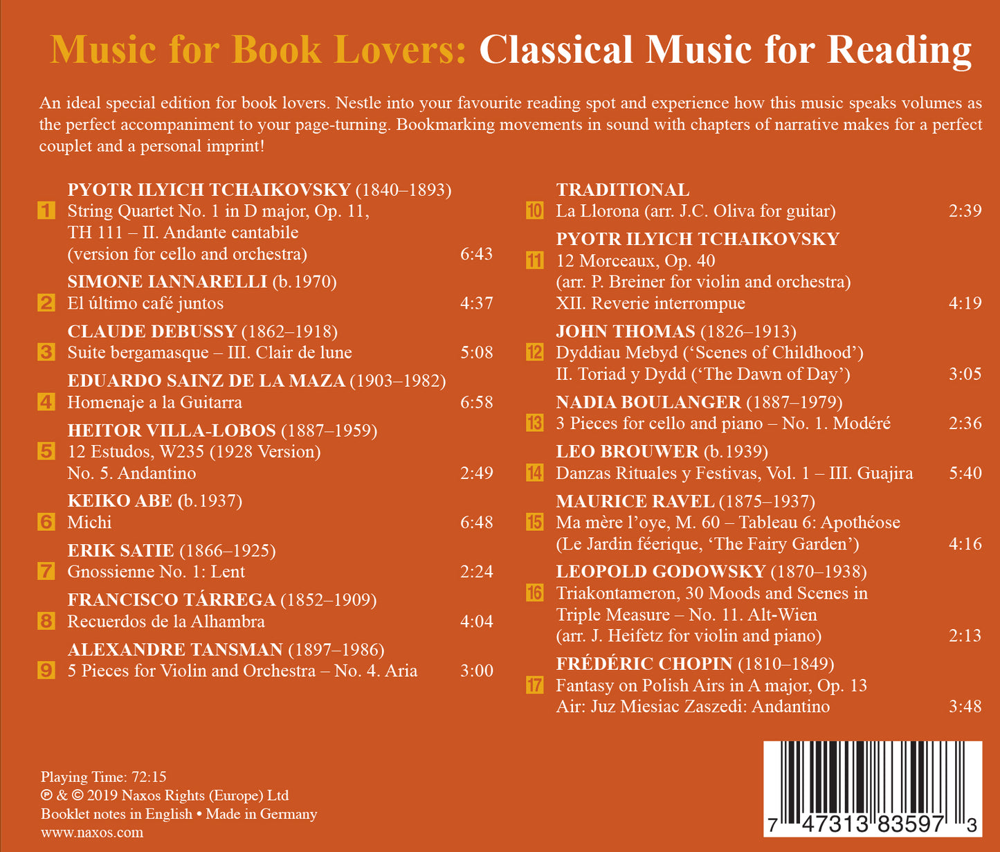 Music For Book Lovers: Classical Music For Reading  Various