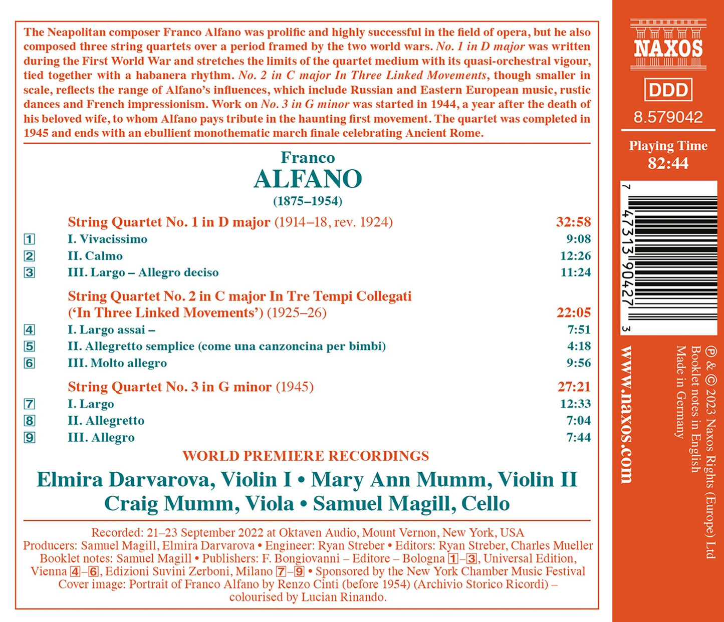 Alfano: String Quartets Nos. 1–3