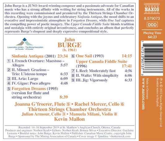 Burge: Sinfonia Antiqua; One Sail; Forgotten Dreams; Upper C  Rachel Mercer, Joanna G’Froerer, Thirteen Strings Chamber Orchestra, Kevin Mallon