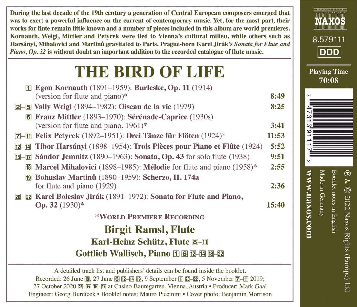Birgit Ramsl-Gaal: The Bird Of Life - Late Romantic Flute Tr  Birgit Ramsl-Gaal, Karl-Heinz Schutz, Gottlieb Wallisch