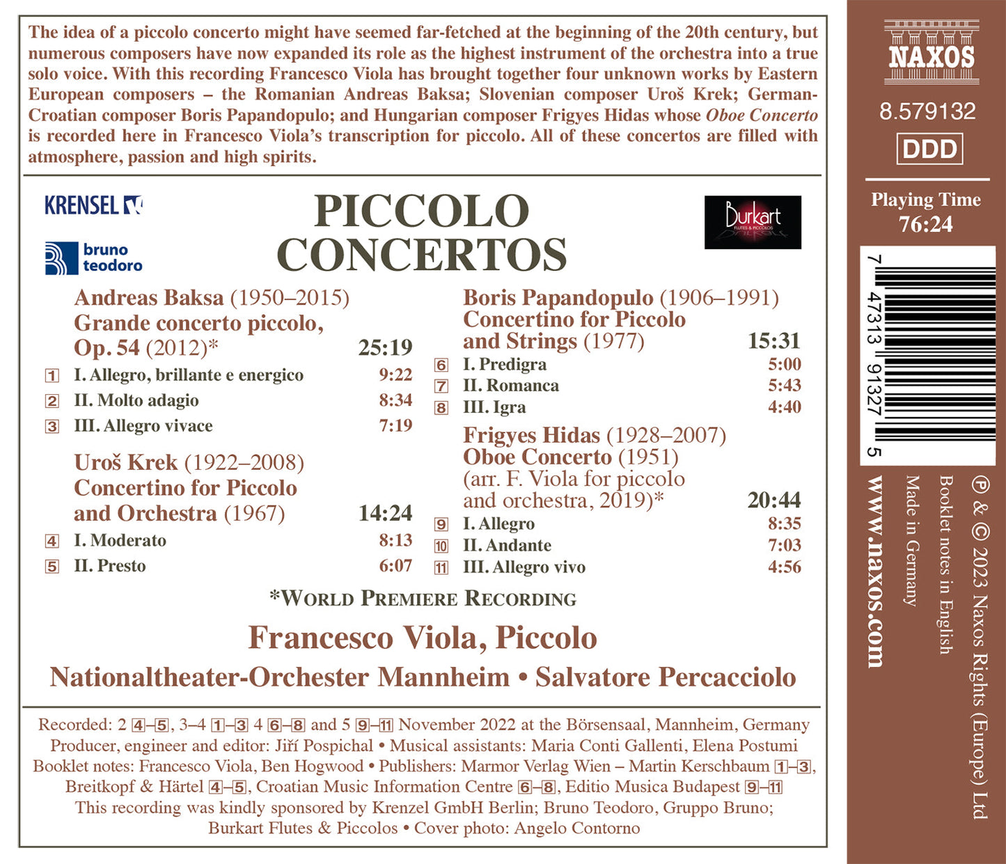 Baksa, Hidas, Krek & Papandopulo: Piccolo Concertos  Voces Nordicae, Larsen