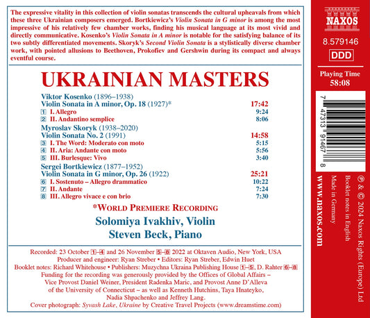 Bortkiewicz, Kosenko & Skoryk: Ukranian Masters - Violin Son