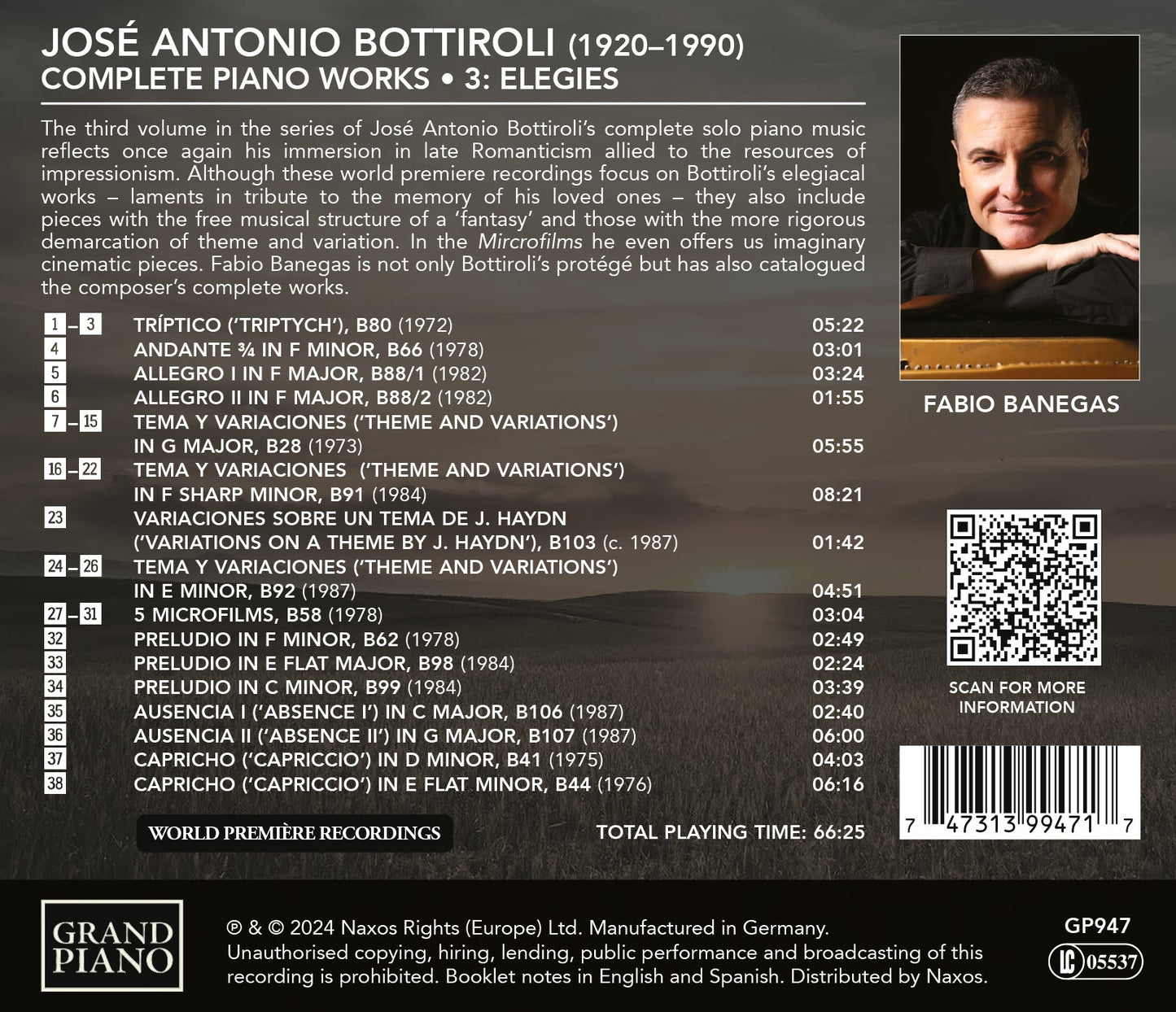 Bottiroli: Complete Piano Works, Vol. 3 - Elegies