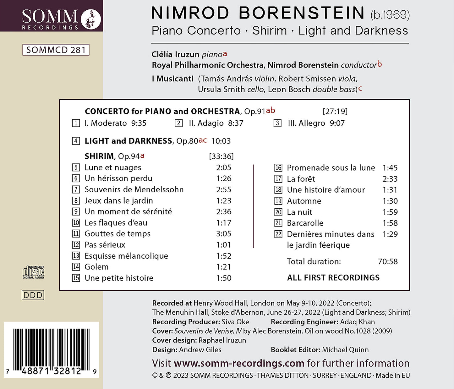 Borenstein: Piano Concerto; Shirim; Light & Darkness