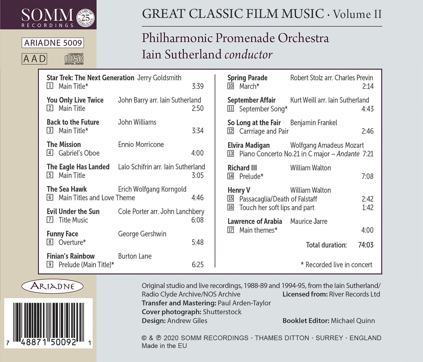 Great Classic Film Music, Vol. 2  Philharmonic Promenade Orchestra, Sutherland