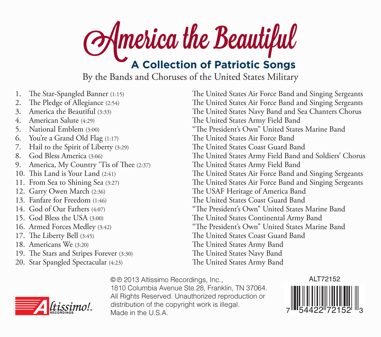 America The Beautiful: A Collection Of Patriotic Songs