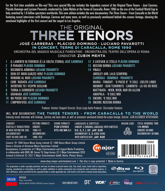 The Original Three Tenors - In Concert, Rome 1990 [Blu-ray]