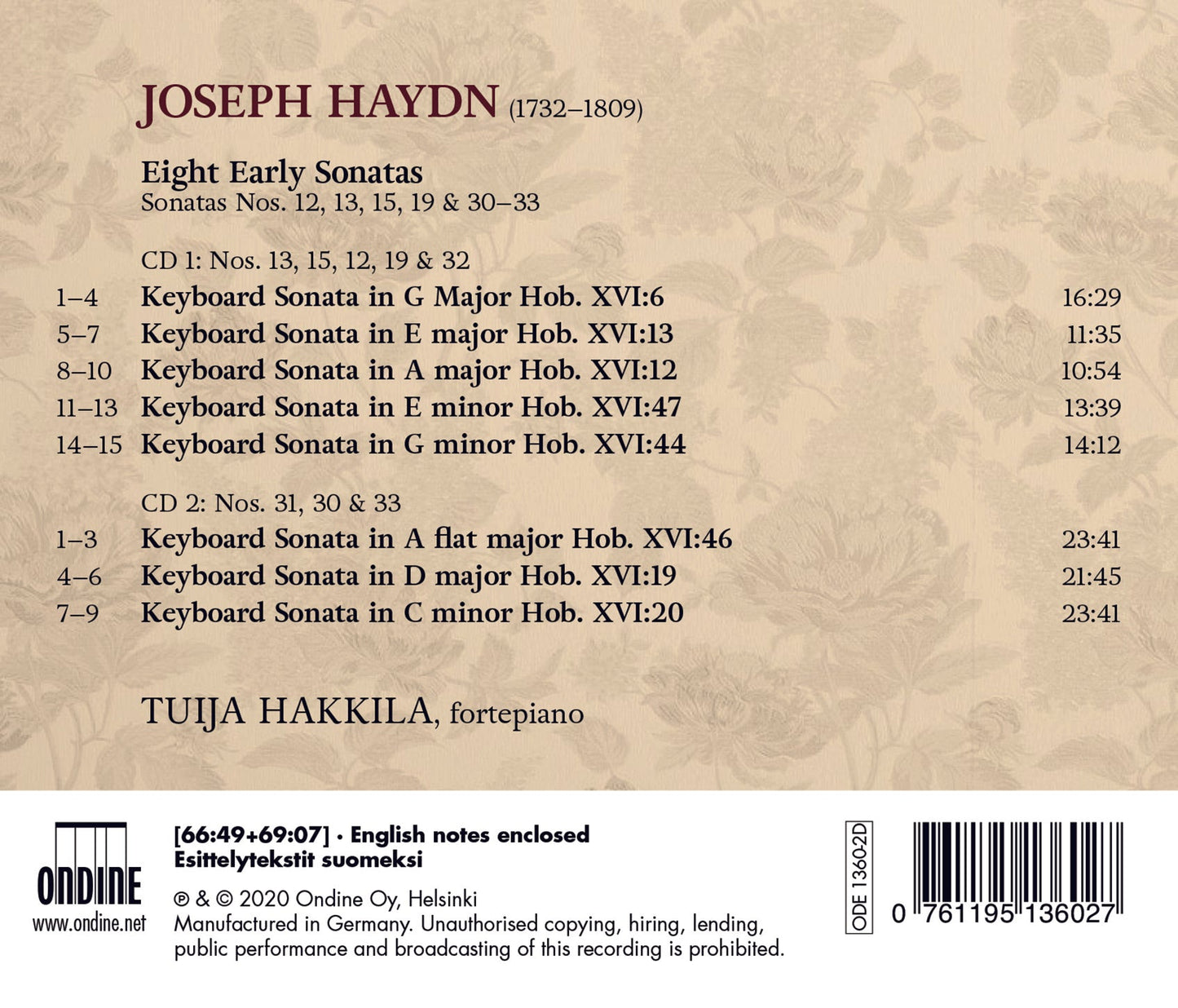 Haydn: Eight Early Sonatas  Tuija Hakkila