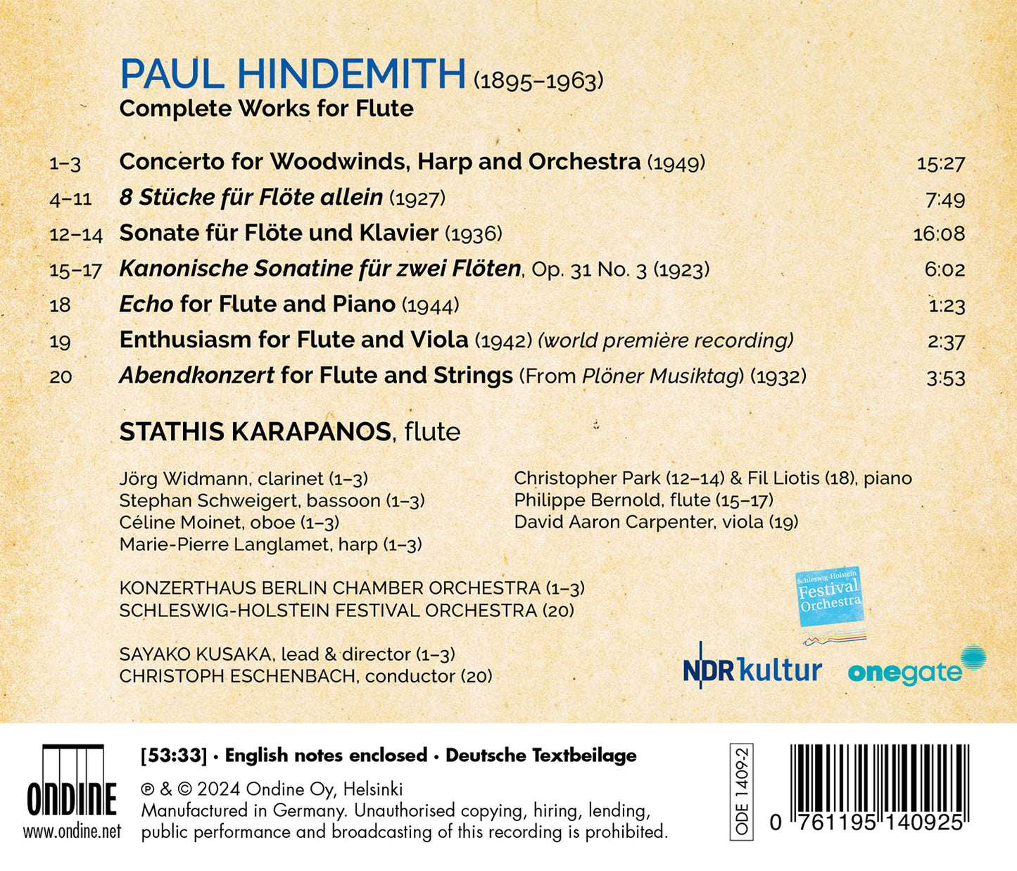 Hindemith: Complete Works for Flute