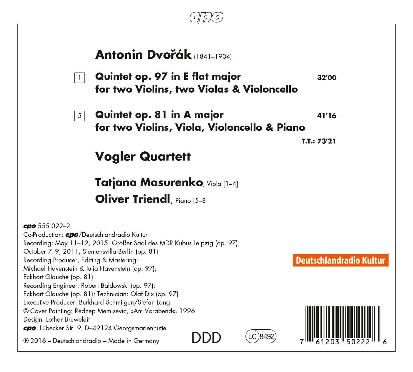 Dvorák: String Quintet No. 3 & Piano Quintet No. 2