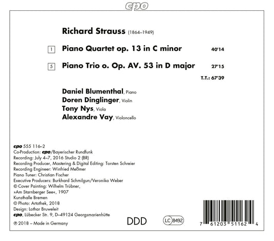 Strauss: Piano Quartet in C Major, Op. 13, TrV 137 & Piano T