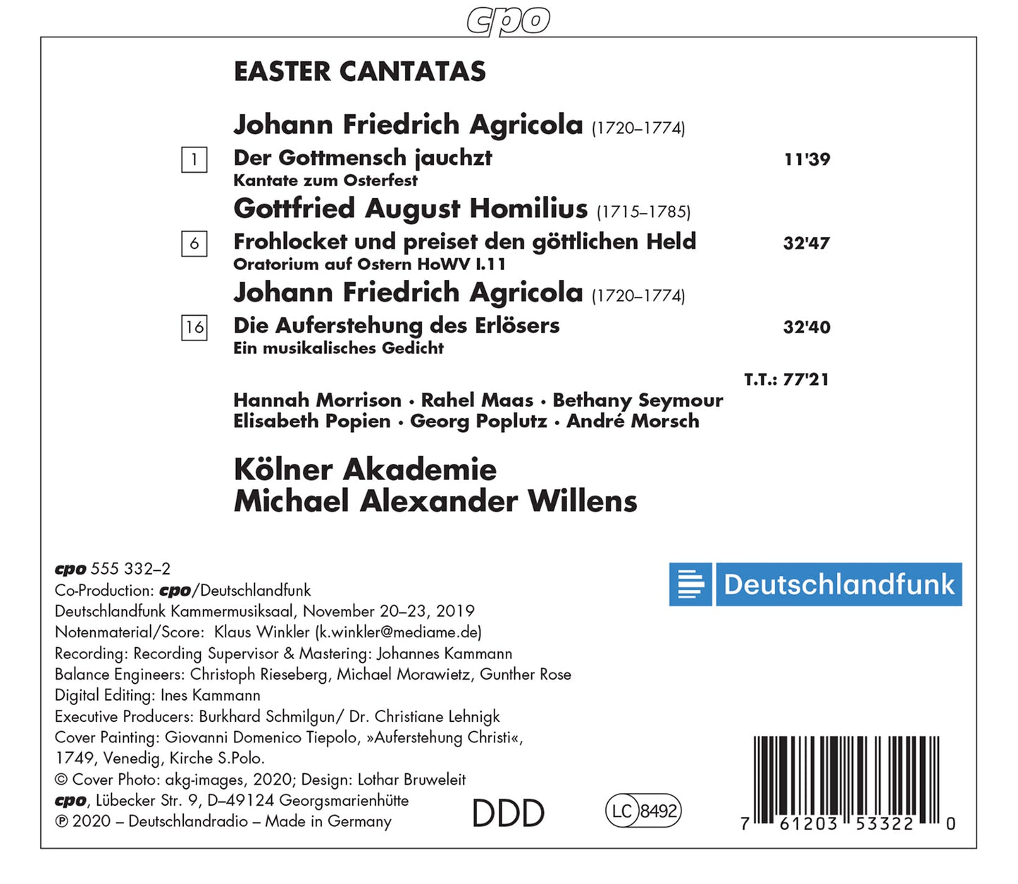 Johann Friedrich Agricola - Gottfried August Homilius: Die A