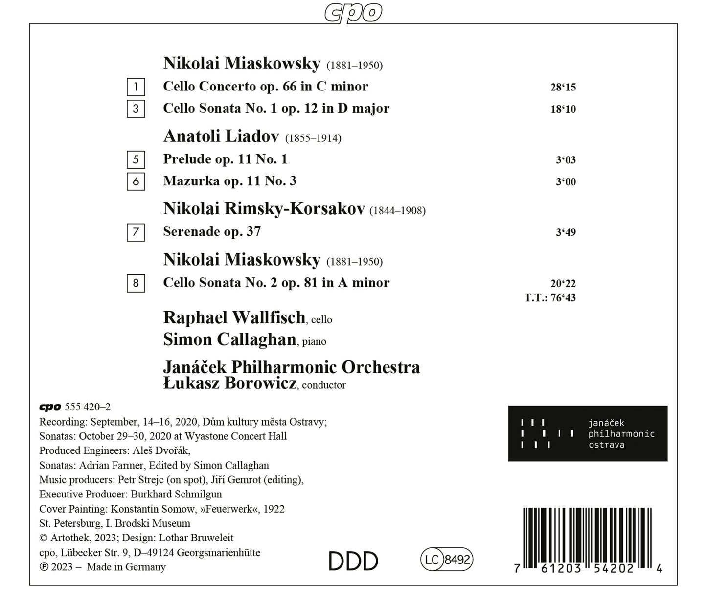 Liadov, Miaskowsky & Rimsky-Korsakov: Cello Concerto; Cello