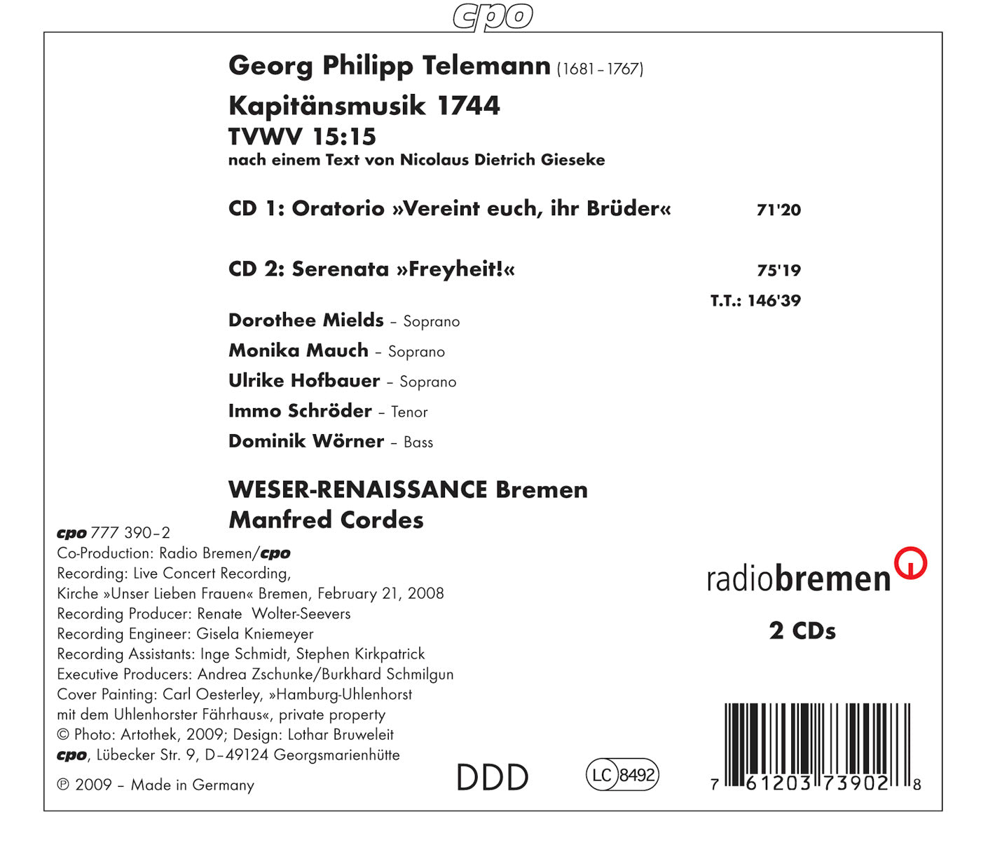 Telemann, G.P.: Vereint Euch, Ihr Burger, Und Singet Mit Fre