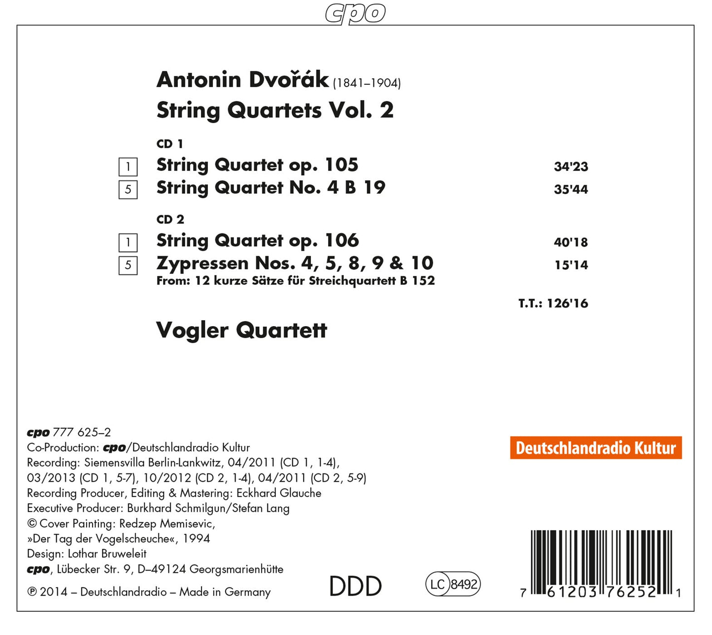 Dvorák: String Quartets, Vol. 2