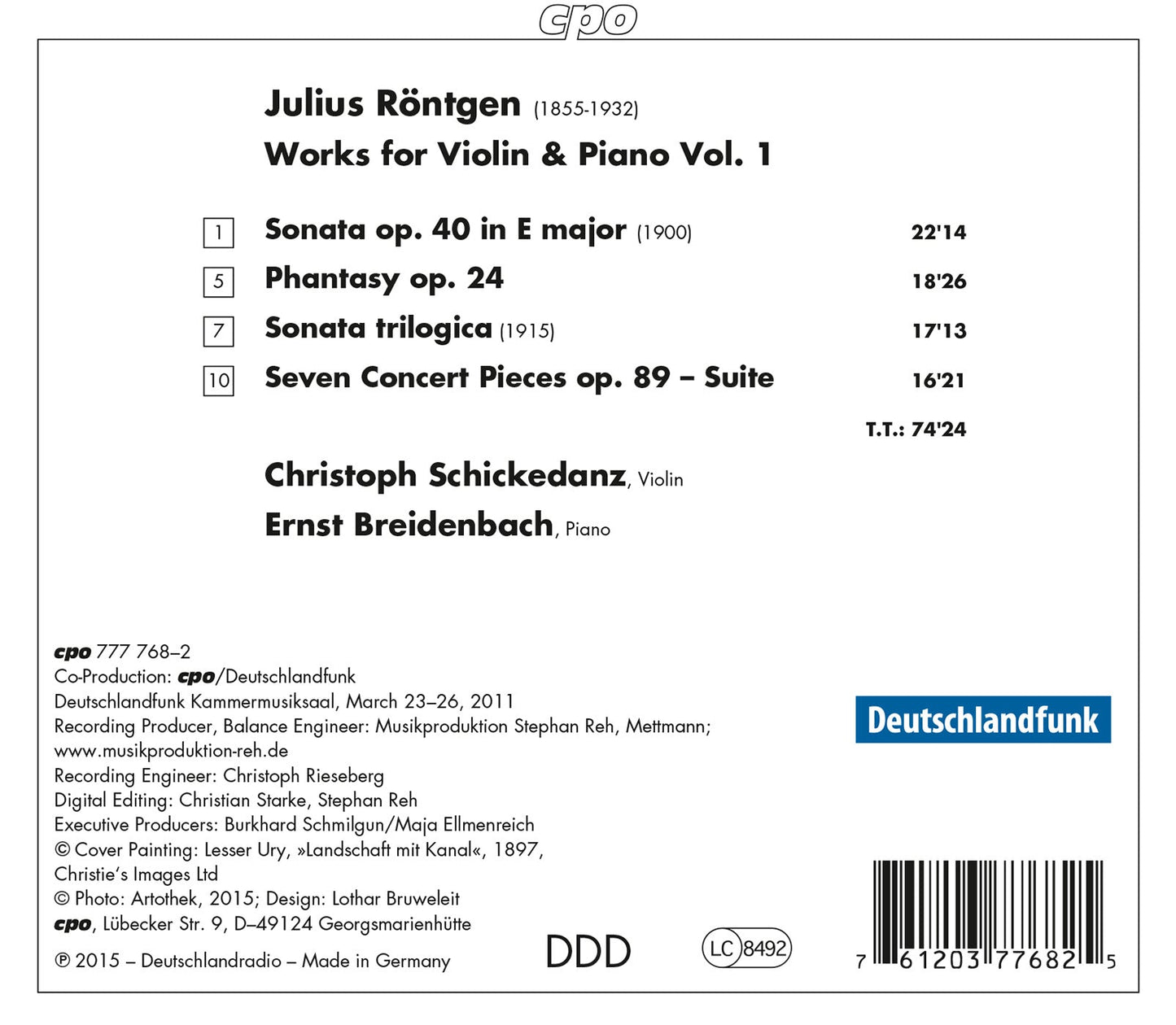 Röntgen: Works for Violin & Piano, Vol. 1
