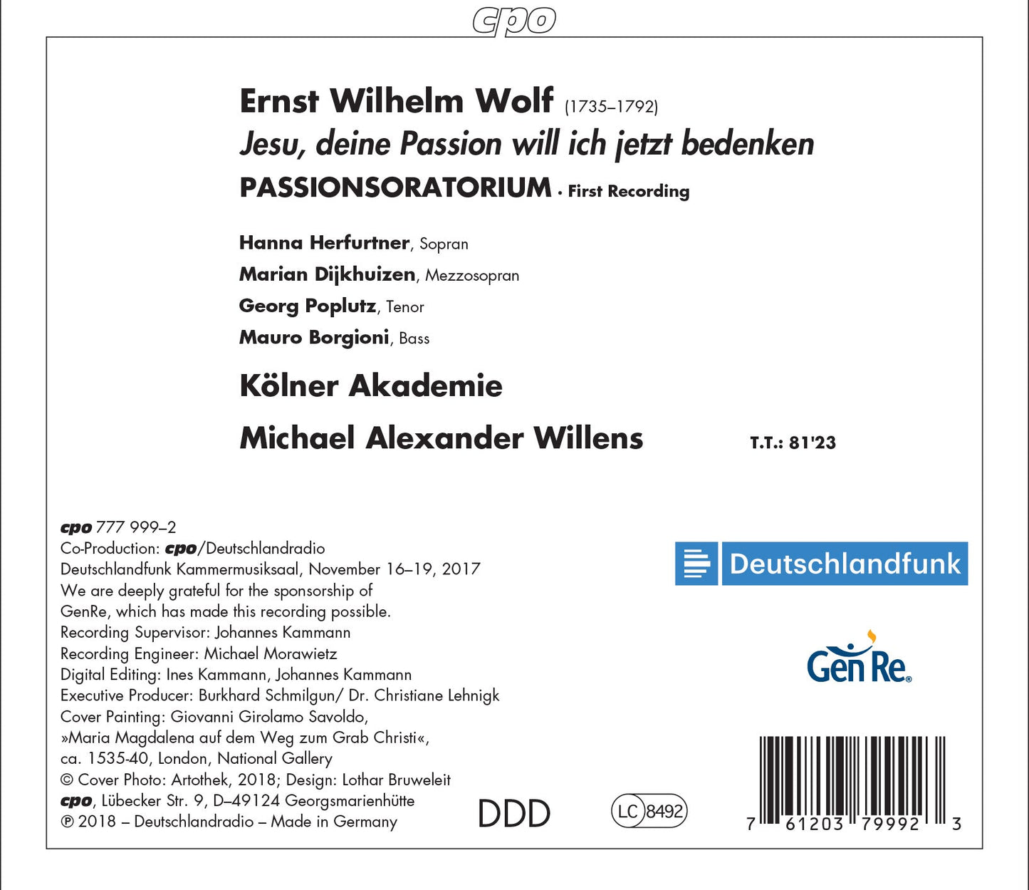 Wolf: Passionsoratorium "Jesu, deine Passion will ich jetzt