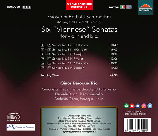 Sammartini: Six “Viennese” Sonatas For Violin & Basso Contin