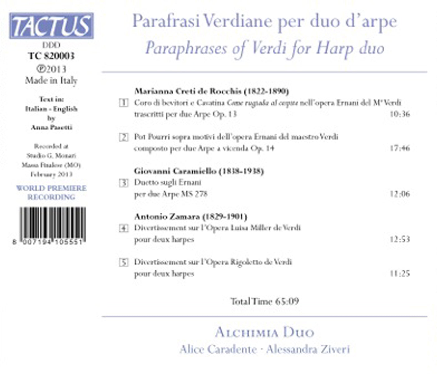 Rocchis, Caramiello & Zamara: Parafrasi Verdiane per duo d’arpe / Alchimia Duo