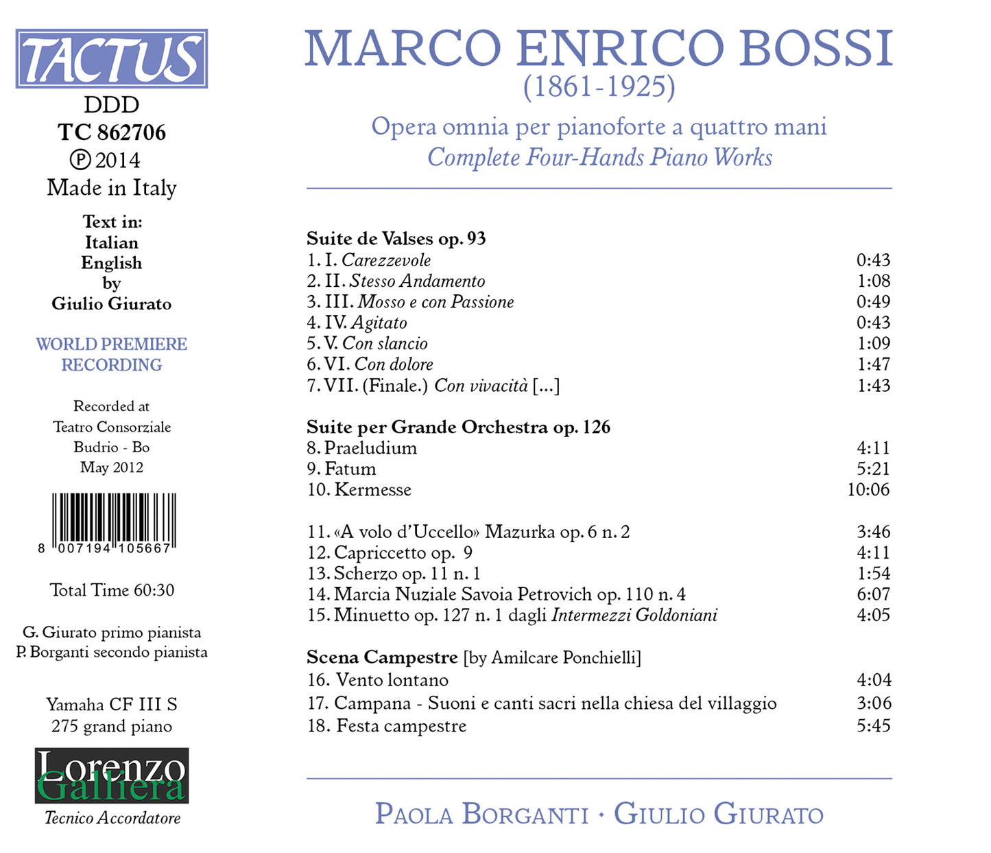 Bossi: Complete Four-Hands Piano Works / Borganti, Giurato