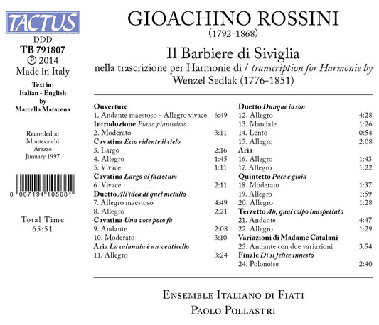 Rossini: Il Barbiere di Siviglia nella trascrizione per Harmonie / Italiano di Fiati