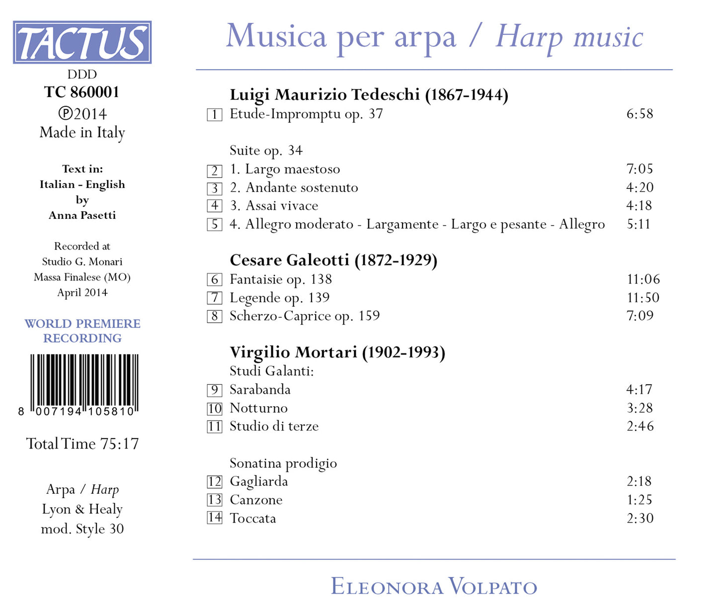 Galoetti, Mortari & Tedeschi: Musica per arpa / Volpato