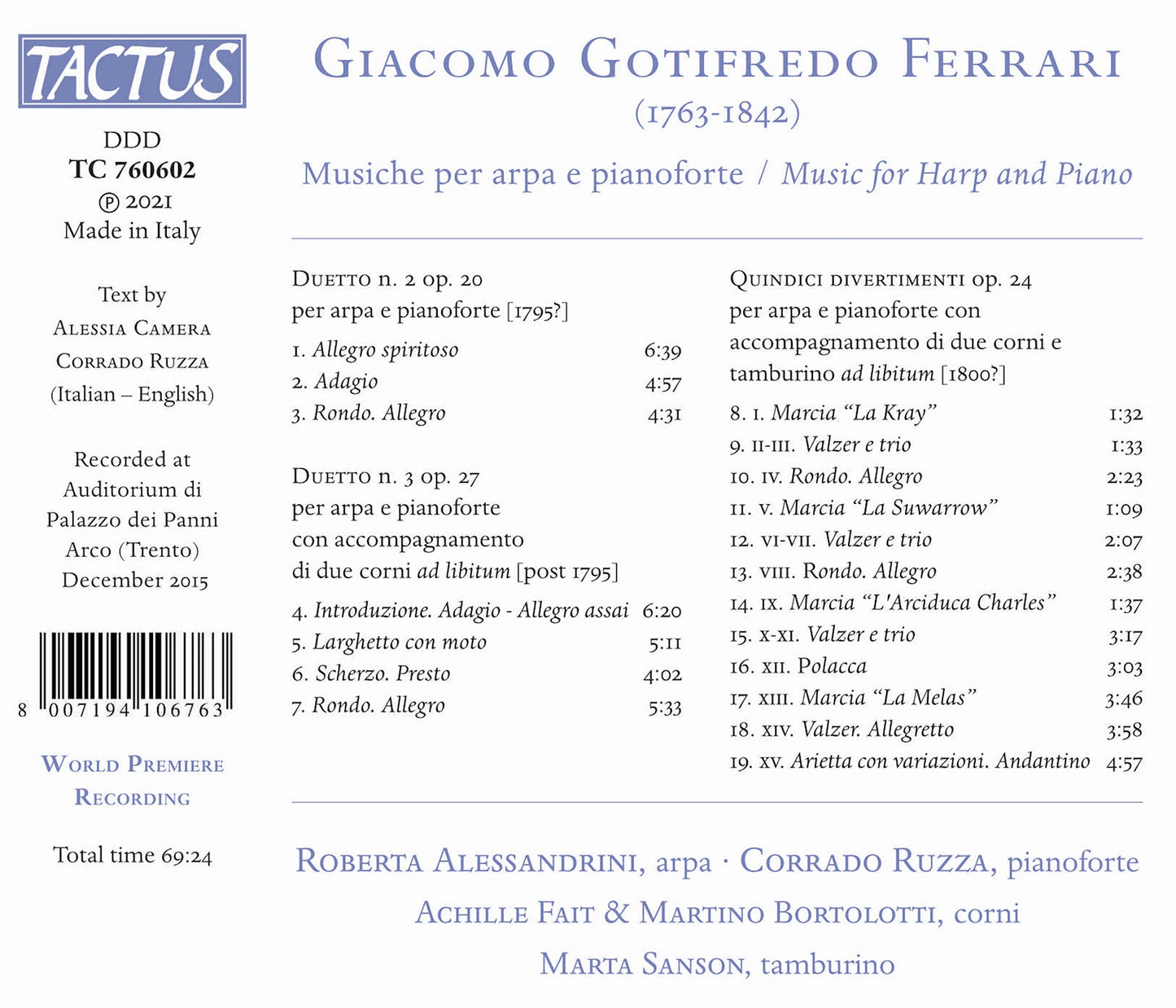 Ferrari: Music For Harp And Piano  Alessandrini, Ruzza