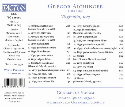 Aichinger: Virginalia, 1607  Concentus Vocum
