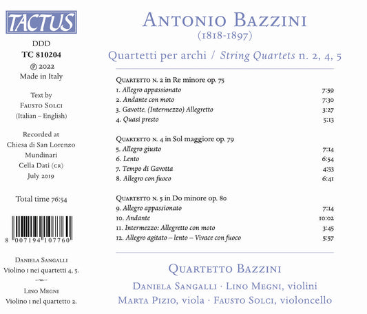 Bazzini: String Quartets Nos. 2, 4, & 5