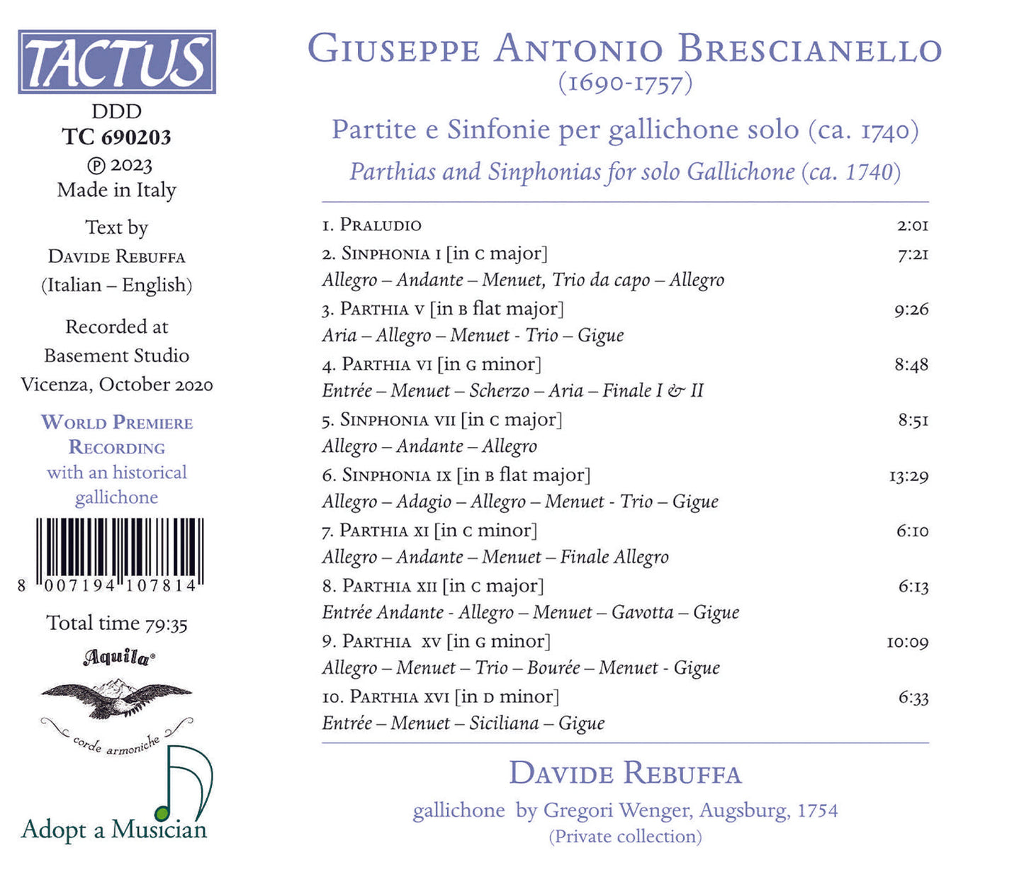 Brescianello: Partite e Sinfonie per gallichone solo (ca. 17