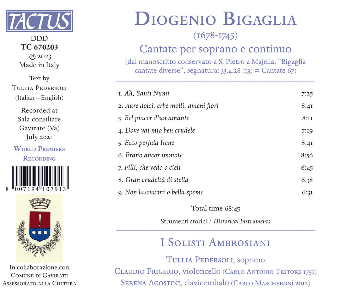 Bigaglia: Cantate per soprano e continuo