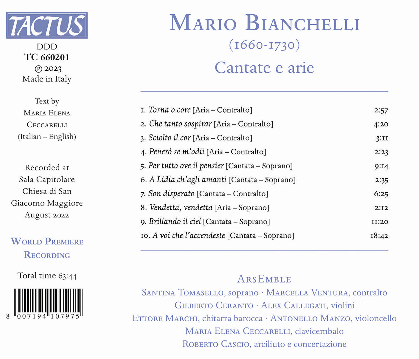 Bianchelli: Cantate e arie