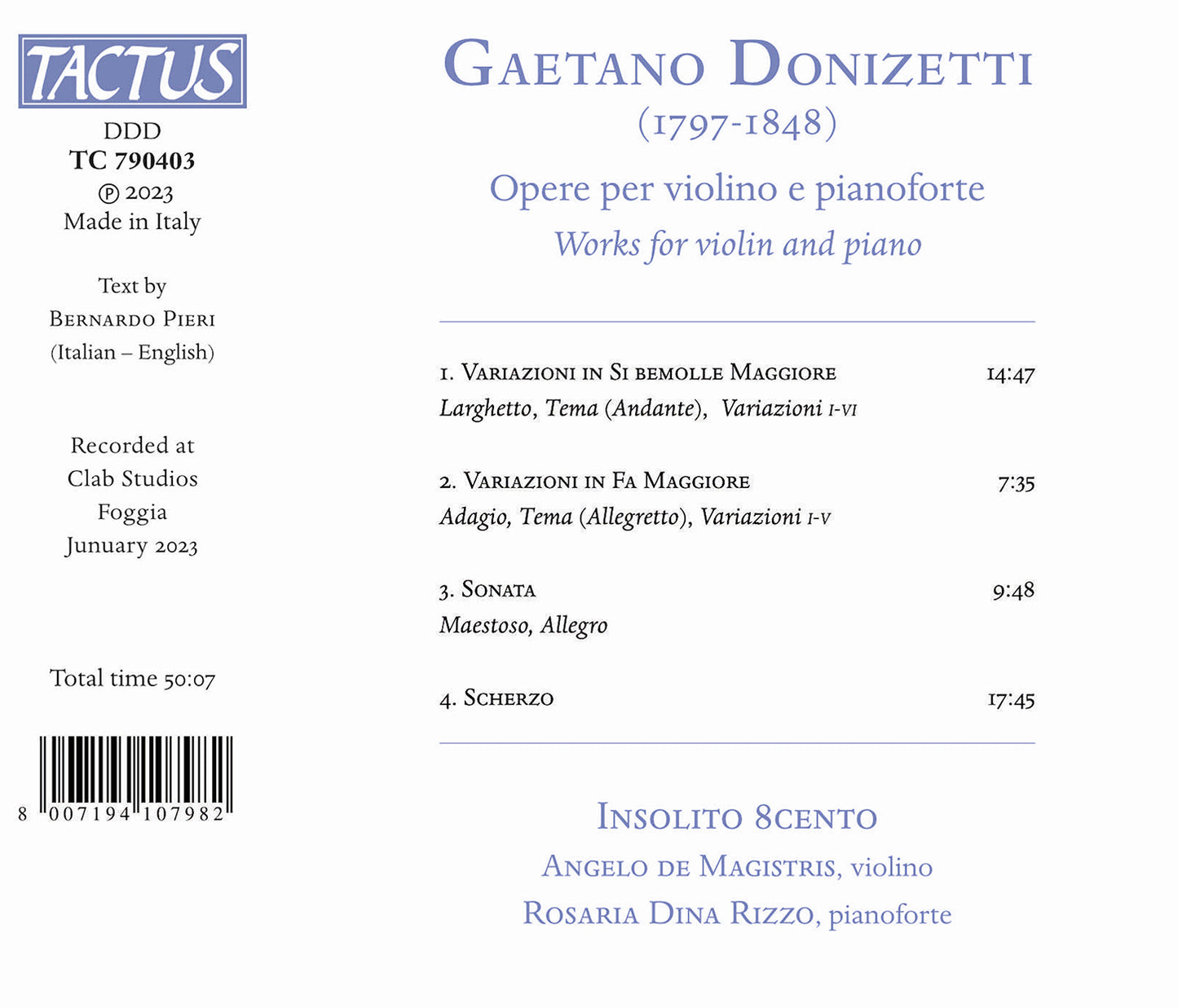 Donizetti: Works For Violin & Piano