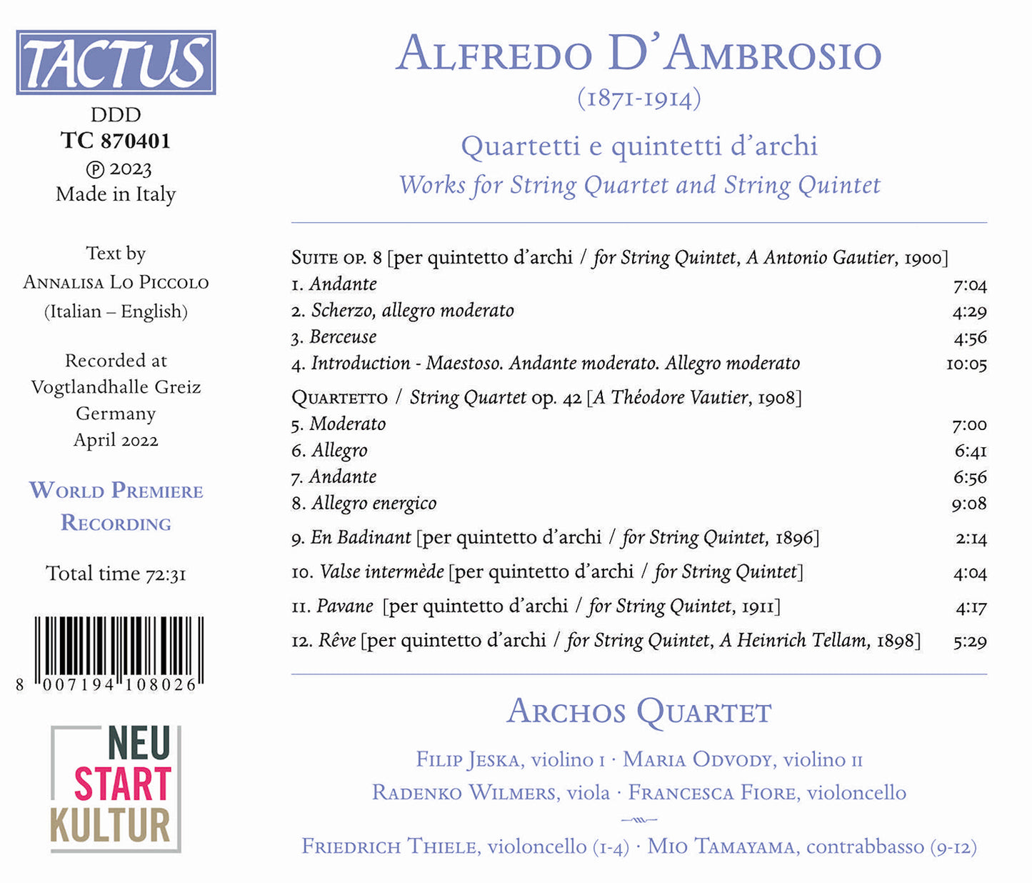 D'Ambrosio: Quartetti e quintetti d'archi