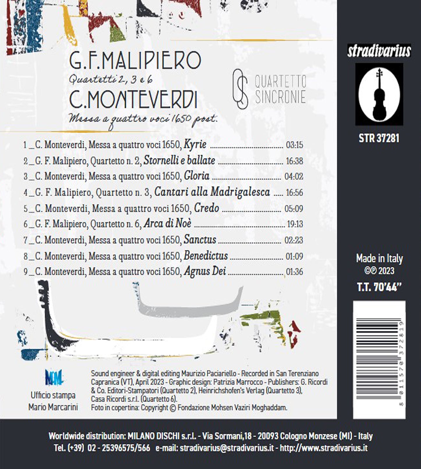 Malipiero: Quartetti 2, 3 & 6; Monteverdi: Messa A Quattro V