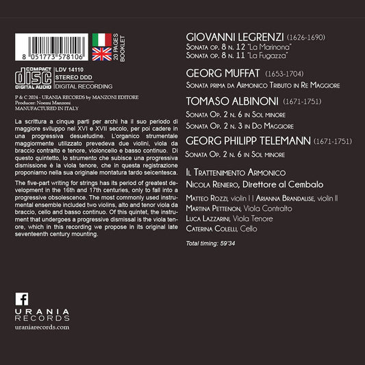 Albinoni, Legrenzi, Muffat & Telemann: A Cinque - String Son  Nicola Reniero, Il Trattenimento Armonico