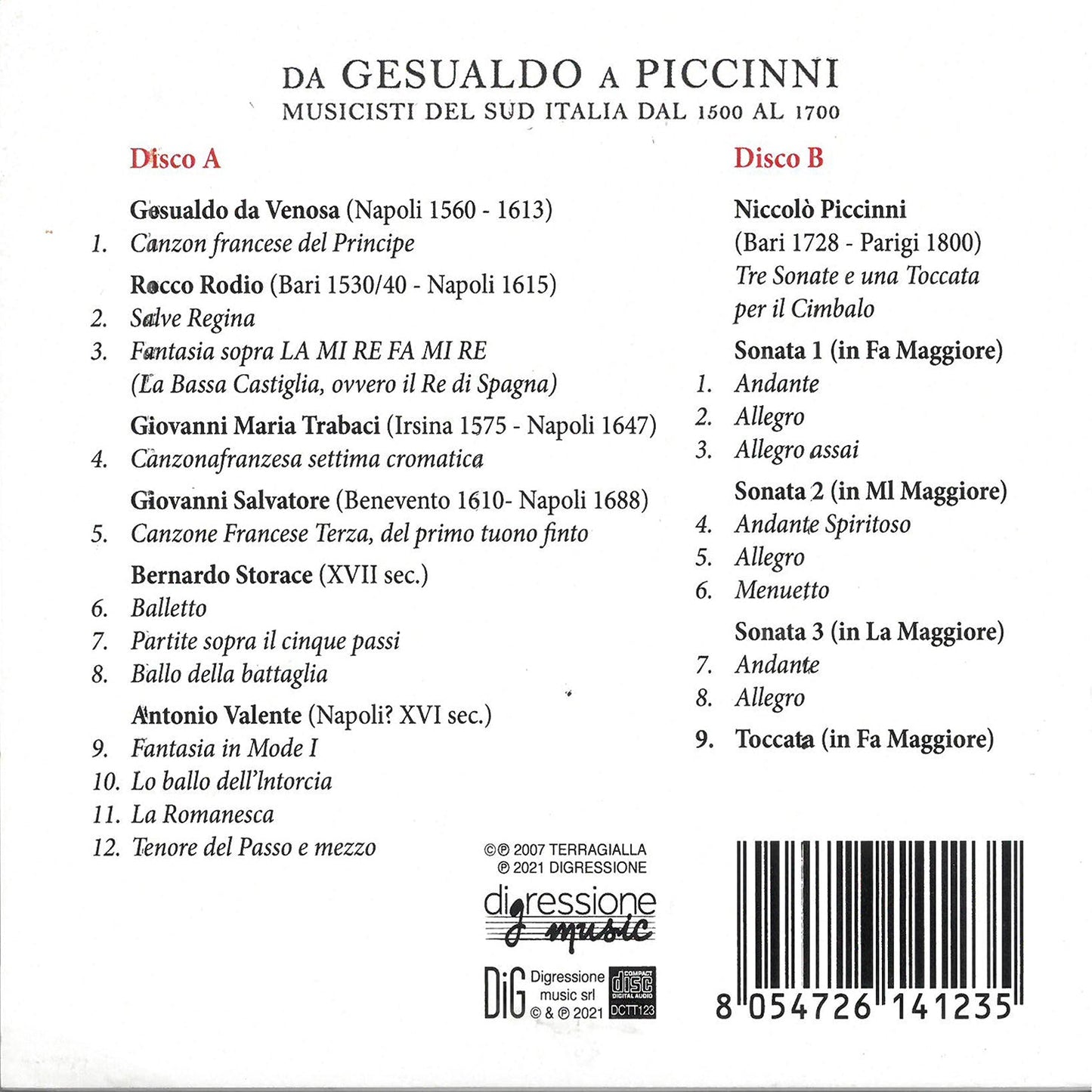 Da Gesualdo a Piccinni - Musicisti de Sud Italia dal 1500 al