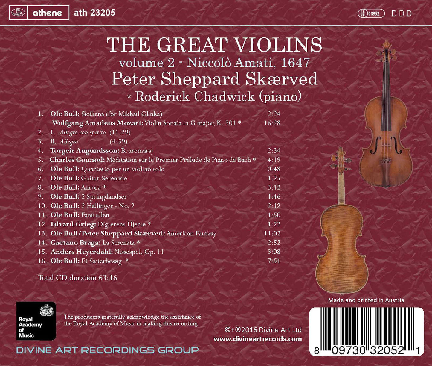 The Great Violins, Vol. 2: Niccolò Amati / Chadwick, Sheppard Skærved