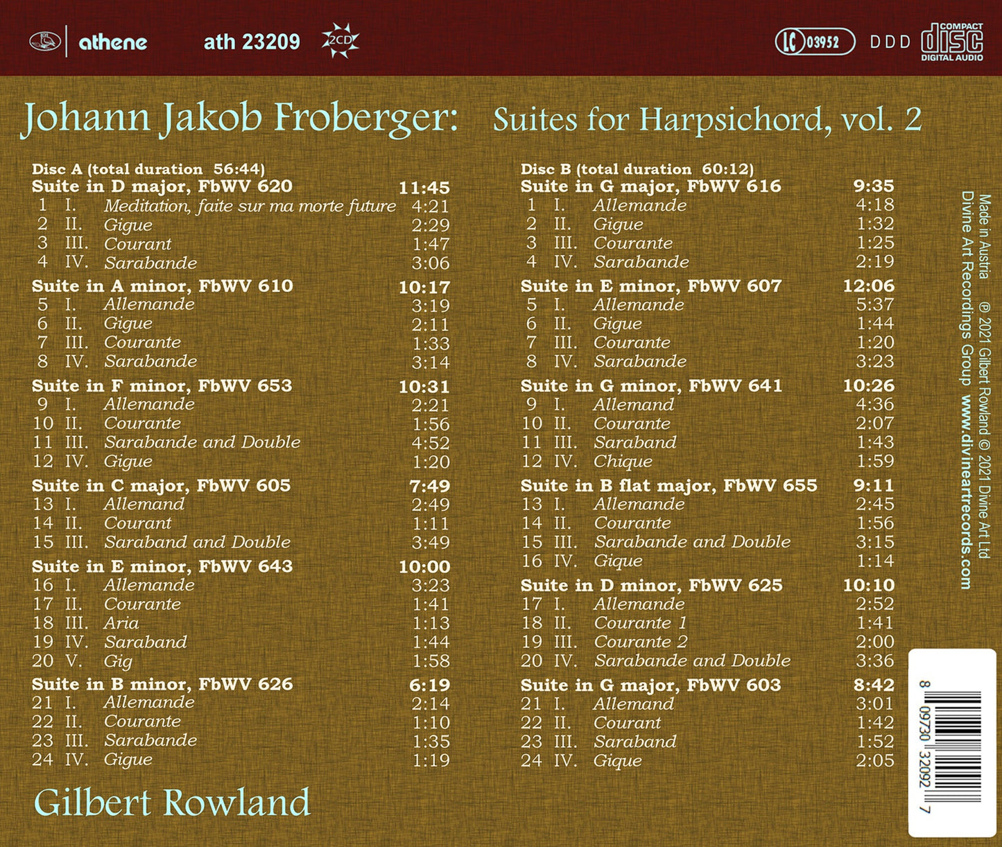 Froberger: Suites for Harpsichord, Vol. 2 / Rowland