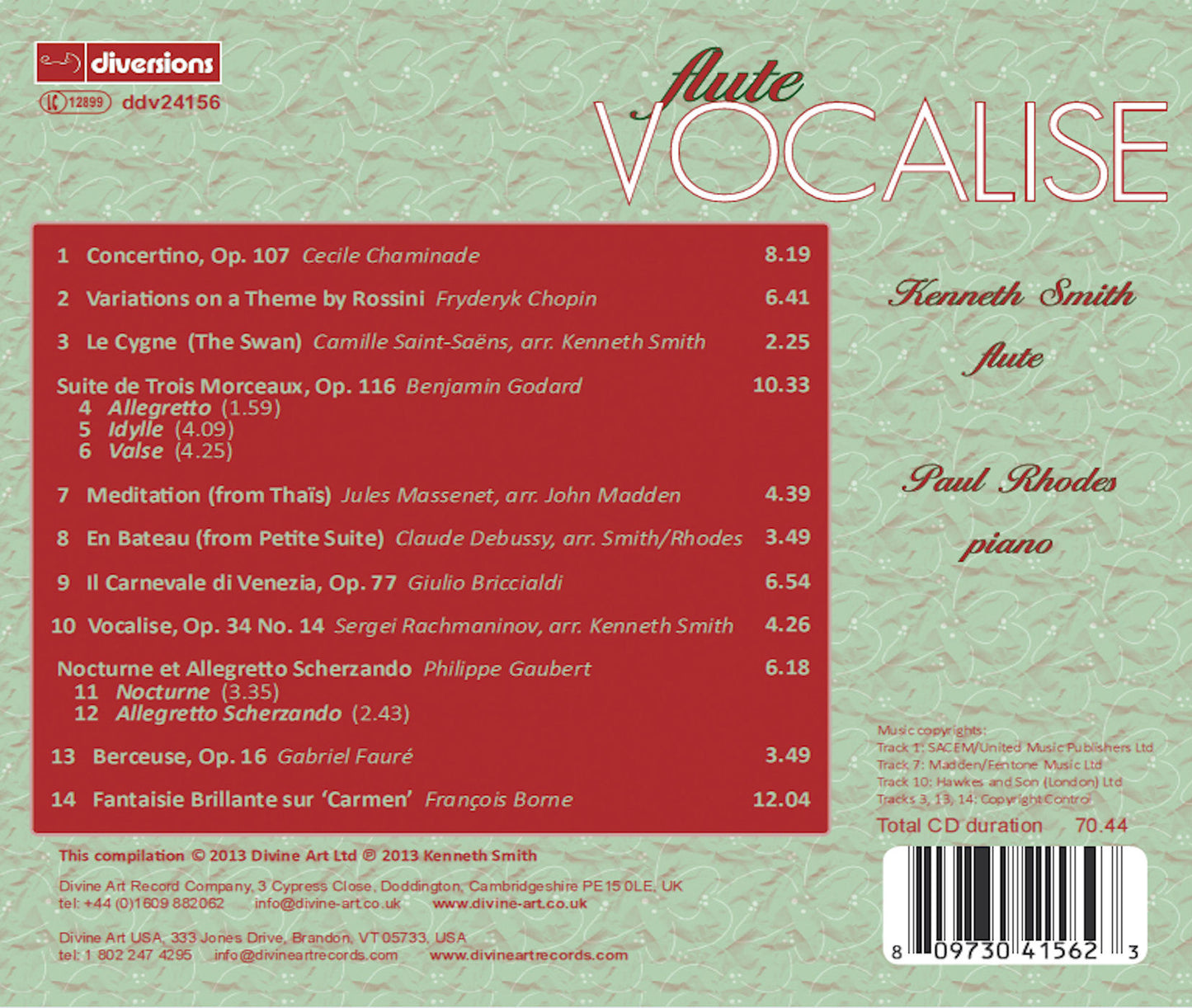 Flute Vocalise: Beloved Concert Classics / Smith, Rhodes