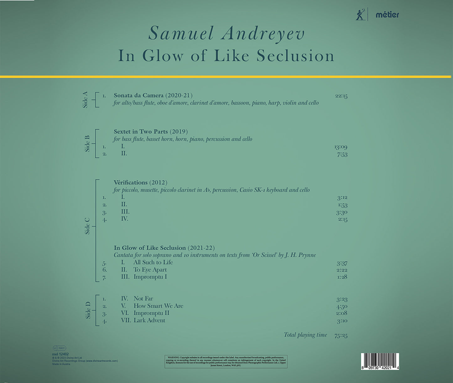 Andreyev: In Glow Of Like Seclusion / Ensemble Proton; Peyee Chen (LP)