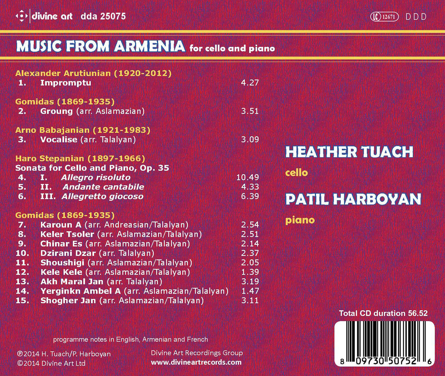 Music from Armenia for Cello and Piano