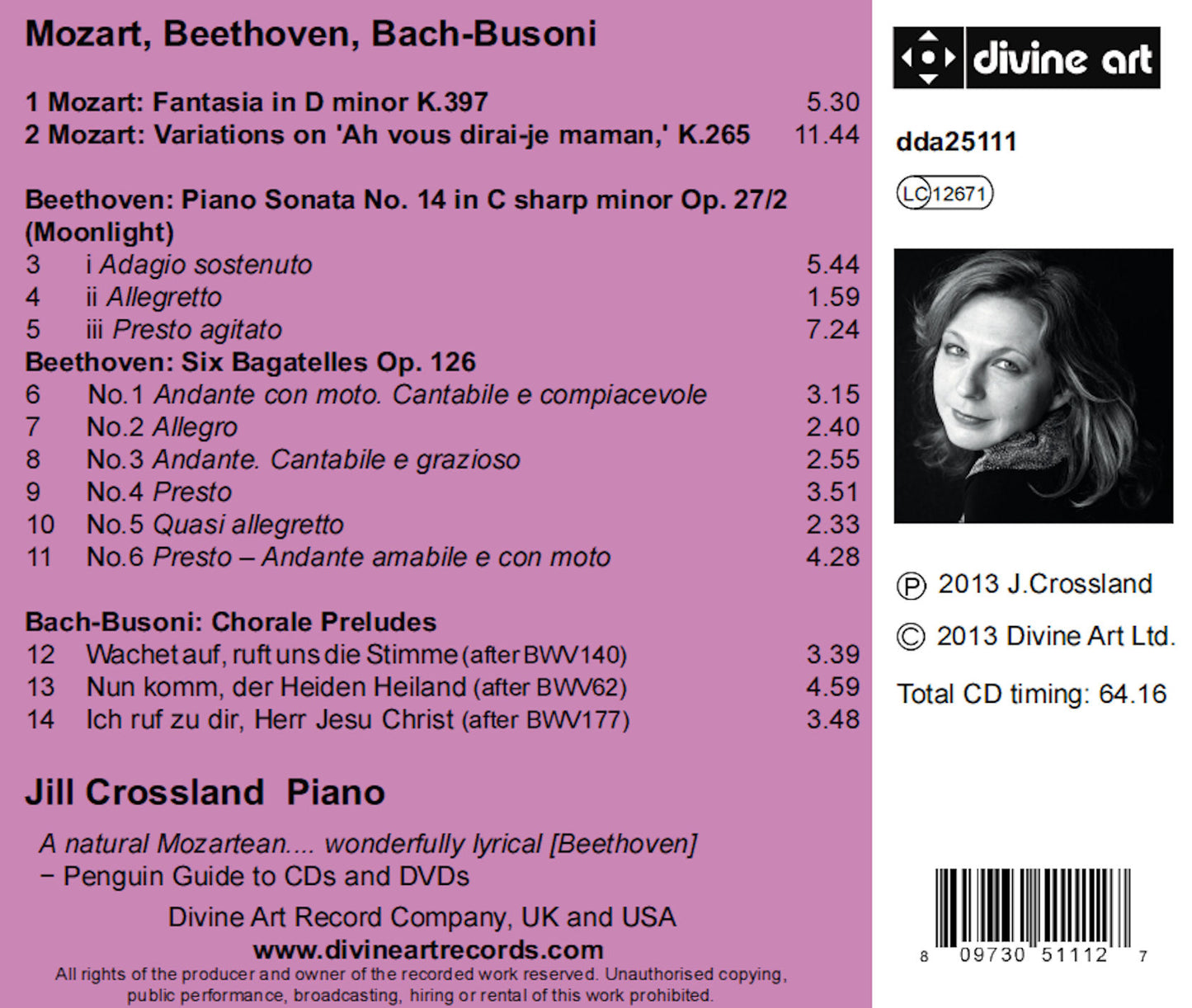 Jill Crossland plays Mozart, Beethoven & Busoni / Crossland