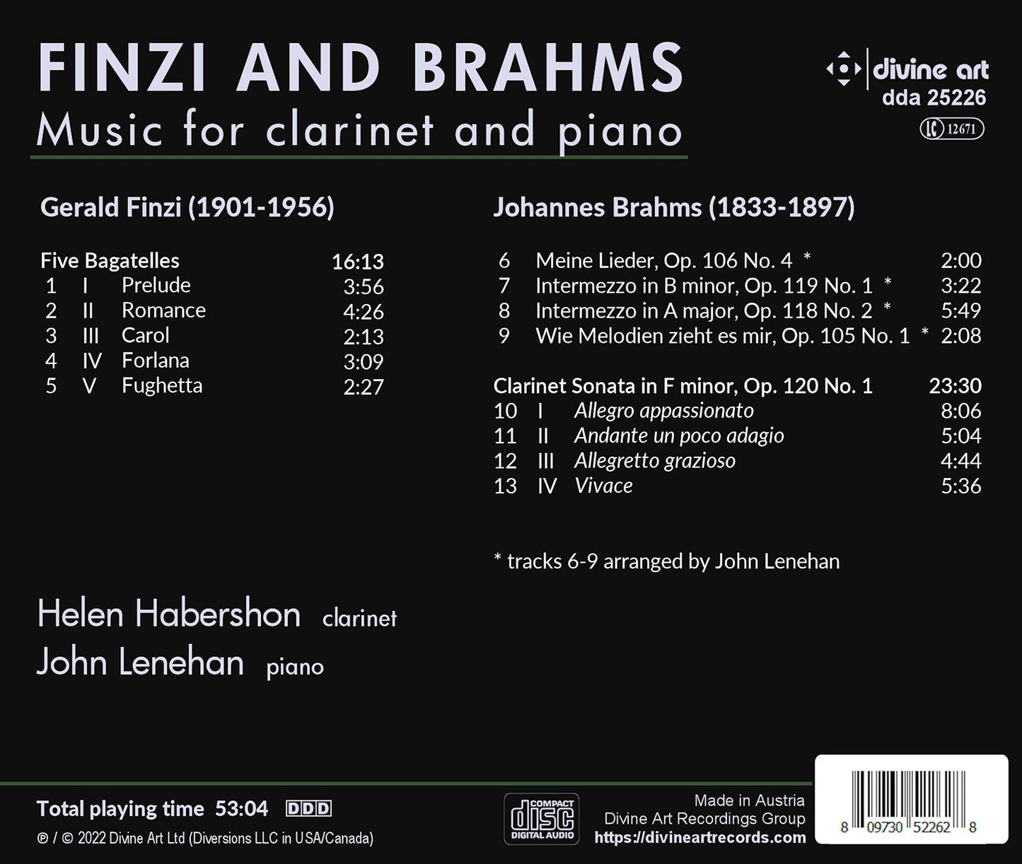 Finzi & Brahms: Music for Clarinet & Piano