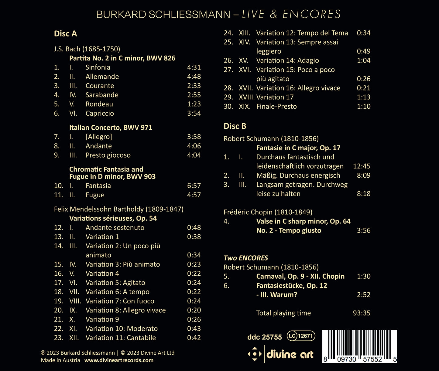J.S. Bach, Chopin & Schumann: Burkard Schliessmann - Live &  Burkard Schliessmann