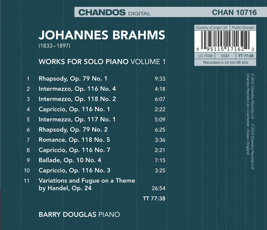Brahms: Works for Solo Piano, Vol. 1