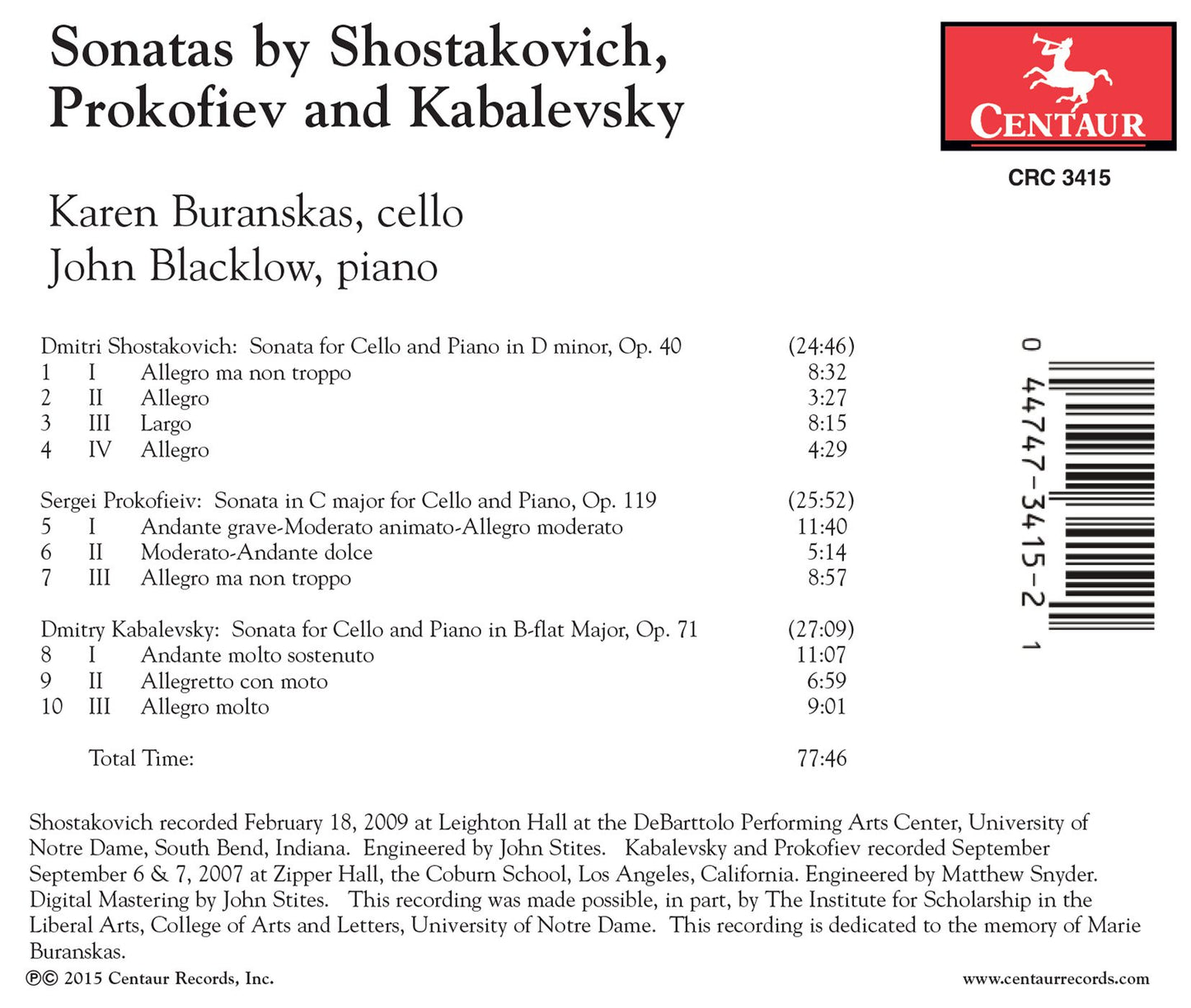 Shostakovich, Prokofiev & Kabalevsky: Cello Sonatas