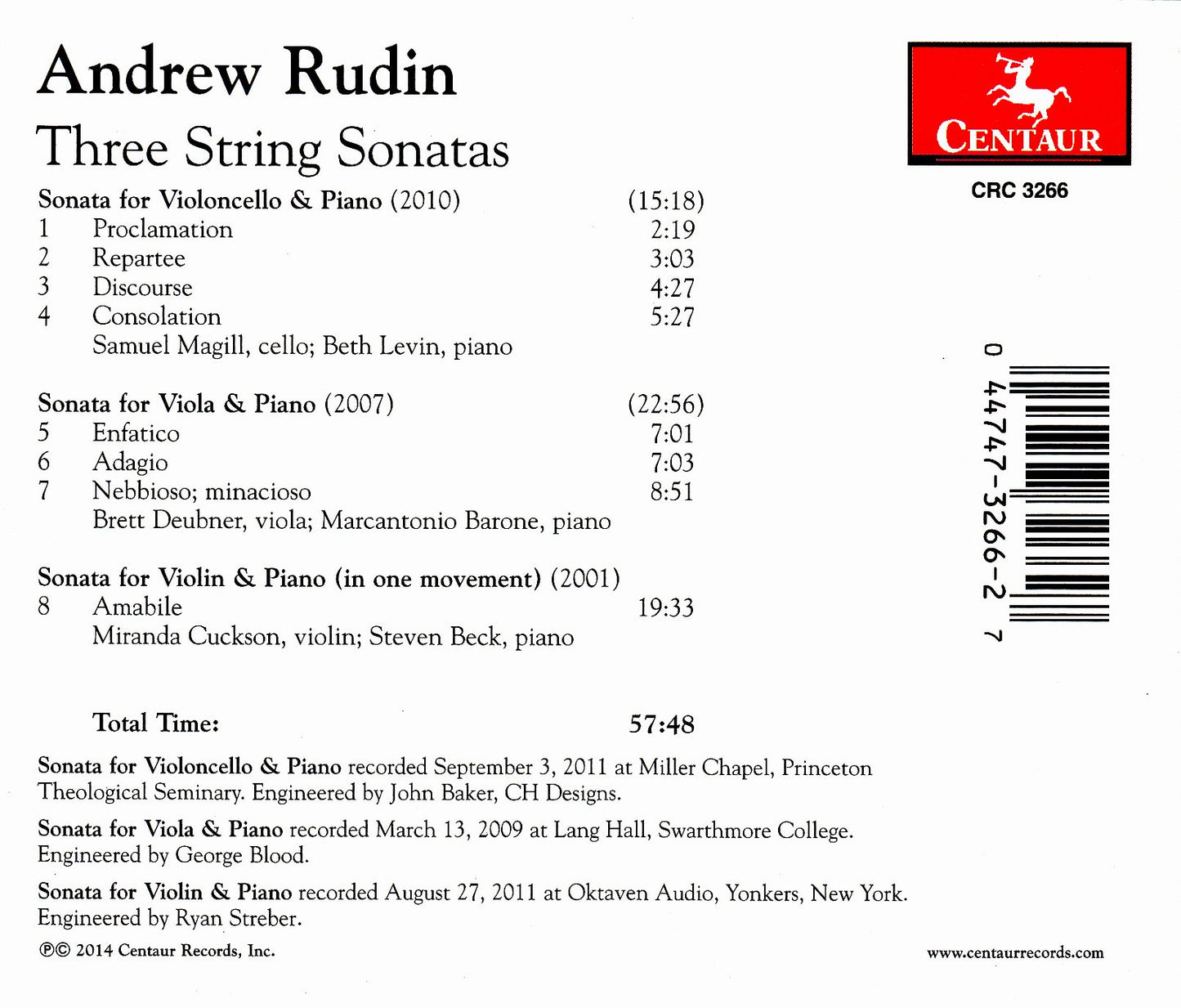 Andrew Rudin: 3 String Sonatas